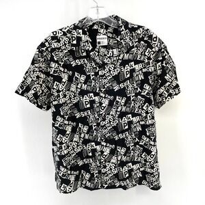 PRIDE Target Black White All Over Print Button Up Shirt Short Sleeve Women Small